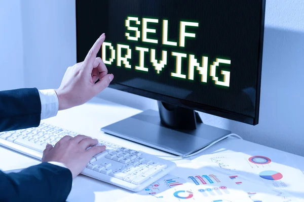 Tekst Bijschrift Presenteren Self Driving Internet Concept Autonome Voertuig Mogelijkheid — Stockfoto