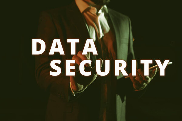 Handwriting text Data Security, Business showcase Confidentiality Disk Encryption Backups Password Shielding