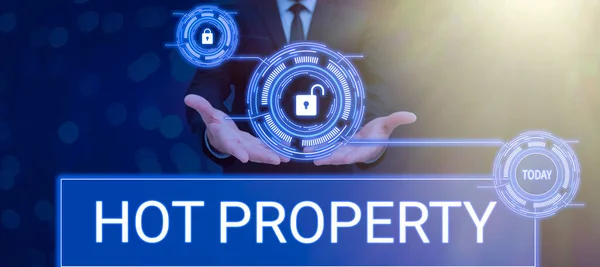 Handstilstext Hot Property Affärsöversikt Något Som Efterfrågas Eller Kraftigt Efterfrågat — Stockfoto