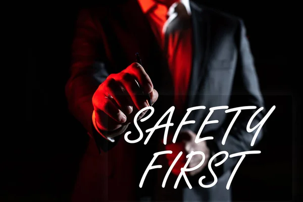 Szöveg Megjelenítése Biztonság Első Üzleti Ötlet Kerülje Szükségtelen Kockázatot Élő — Stock Fotó