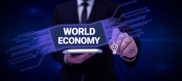 Esposizione Concettuale World Economy Word Scritto Global Worldwide Mercati Internazionali — Foto Stock