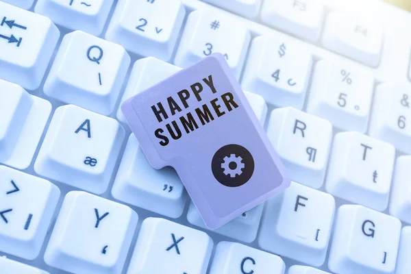 Conceptuele Weergave Happy Summer Word Geschreven Stranden Zonneschijn Ontspanning Warm — Stockfoto