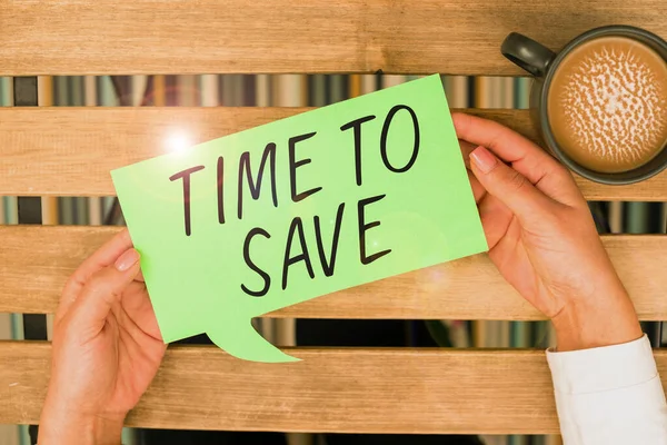 Writing Displaying Text Time Business Overview Start Saving Money Future — Stock Photo, Image