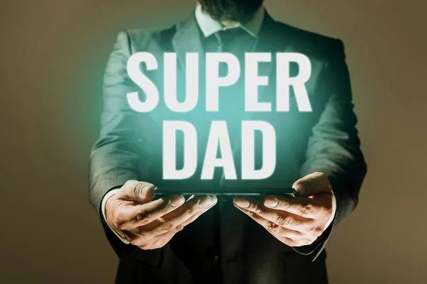 Writing displaying text Super Dad, Business concept Children idol and super hero an inspiration to look upon to