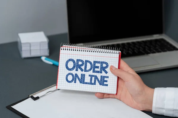 Legenda Conceitual Order Online Word Buying Goods Services Sellers Internet — Fotografia de Stock