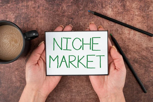 Sign displaying Niche Market, Business overview Subset of the market on which specific product is focused