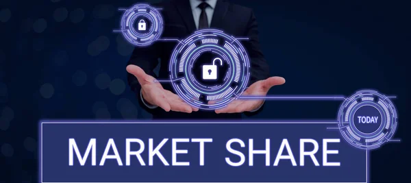Text Sign Showing Market Share Business Showcase Portion Market Controlled — Stock Photo, Image