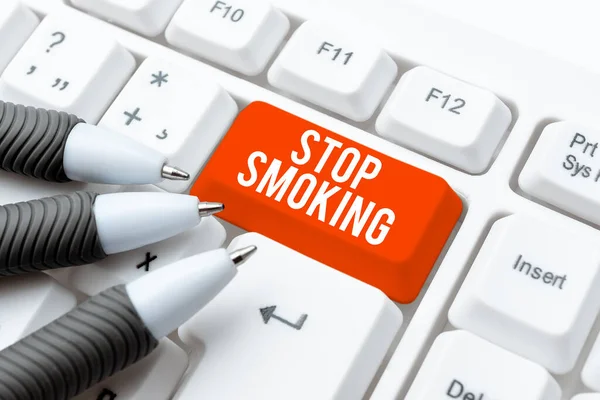 Sinal Texto Mostrando Stop Smoking Visão Geral Negócio Descontinuar Parar — Fotografia de Stock