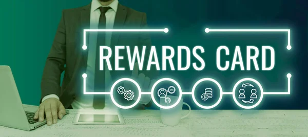 Ispirazione Mostrando Segno Rewards Card Foto Concettuale Aiuta Guadagnare Punti — Foto Stock