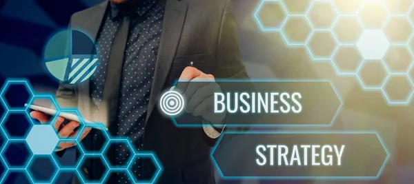 ビジネス戦略を示すテキスト記号目的や目的を達成するための管理ゲーム計画 ビジネス概要目的や目的を達成するための管理ゲーム計画 — ストック写真