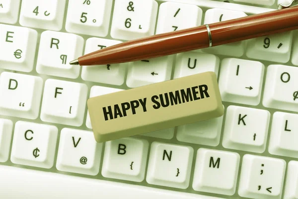 Escrevendo Exibindo Texto Happy Summer Visão Geral Negócio Praias Sunshine — Fotografia de Stock