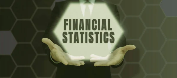Handschriftliches Zeichen Finanzstatistik Business Schaufenster Umfassende Bestands Und Strömungsdaten Eines — Stockfoto
