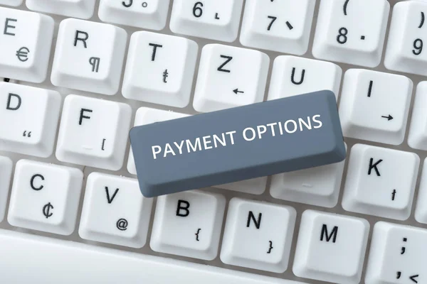支払オプションを提示するテキストキャプションサービスの販売者を補償するために選択された方法 サービスの販売者を補償するために選択された方法に書かれた言葉 — ストック写真