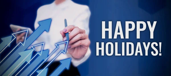 Text Skylt Som Visar Happy Holidaysgjorde Kort Resa Grupp Människor — Stockfoto