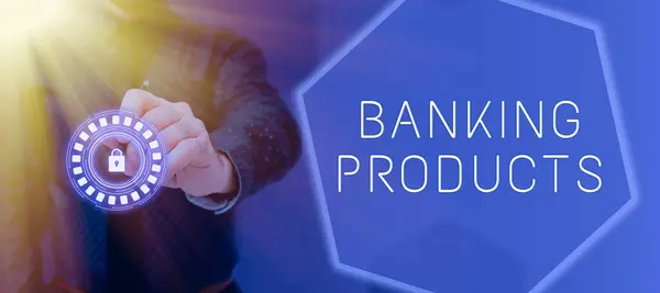 Tekst Bijschrift Presenteren Banking Productssafe Handige Manier Dienst Besparingen Accumuleren — Stockfoto