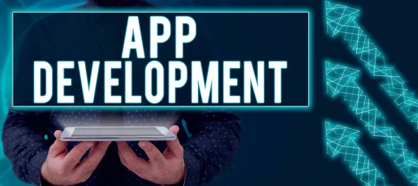 Signo Texto Que Muestra App Developmentdevelopment Servicios Para Increíbles Experiencias — Foto de Stock