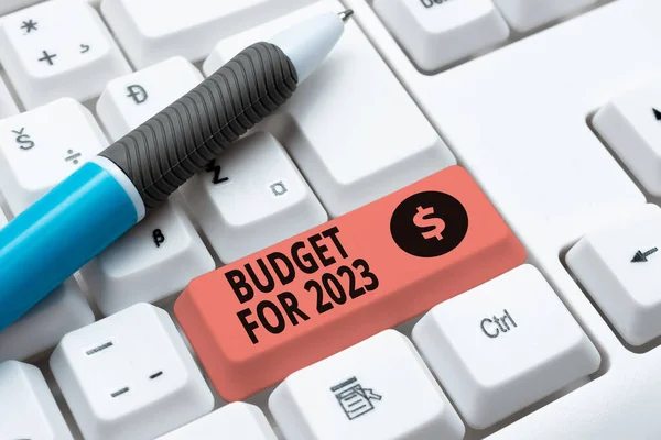 Exibição Conceitual Orçamento Para 2023Uma Estimativa Escrita Receitas Despesas Para — Fotografia de Stock