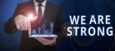 Metin yazma Biz güçlüyüz, iş genel değerlendirmesi Sağlıklı güçlü her şeyi başarmak