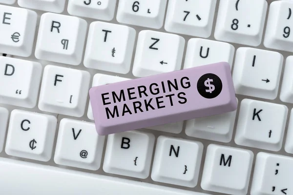 Legenda Texto Apresentando Mercados Emergentes País Que Tem Algumas Características — Fotografia de Stock