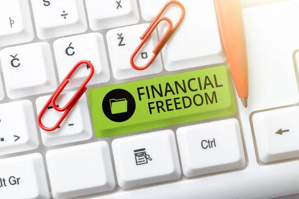 Text Tecken Som Visar Finansiell Frihetatt Pengar Fri Från Oro — Stockfoto