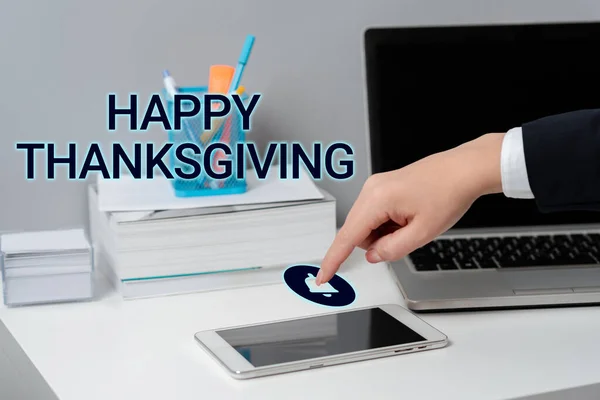 Rukopisný Text Happy Thanksgiving Sklizňový Festival Národní Svátek Oslavený Listopadu — Stock fotografie