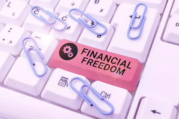 Logga Visar Finansiell Frihetatt Pengar Fri Från Oro När Det — Stockfoto