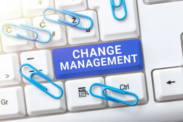 Sign Display Change Managementzastąpienie Przywództwa Organizacji Nowe Zasady Business Showcase — Zdjęcie stockowe