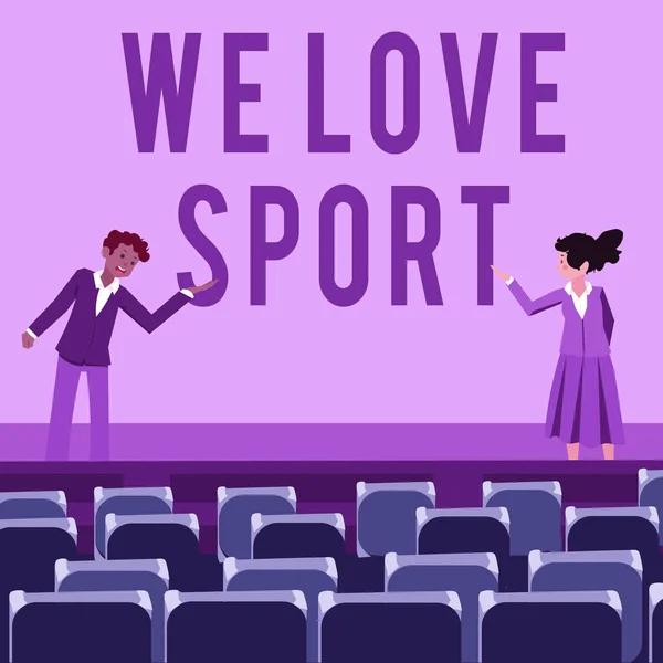 Inspirace Ukazující Znamení Milujeme Sport Obchodní Přehled Chcete Mít Rádi — Stock fotografie