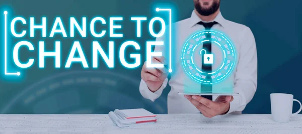 Sign Exibindo Chance Changea Oportunidade Transformação Novas Ideias Negócio Ideia — Fotografia de Stock
