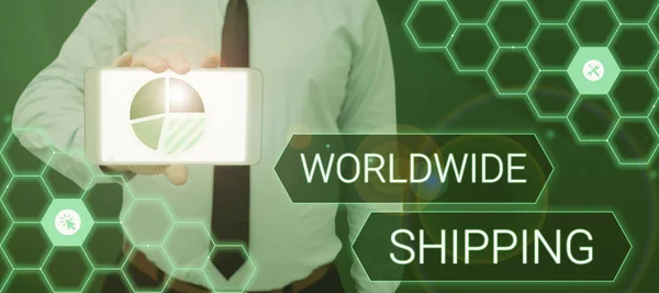 Texto Manuscrito Worldwide Shippingsea Freight Entrega Mercadorias International Shipment Vitrine — Fotografia de Stock
