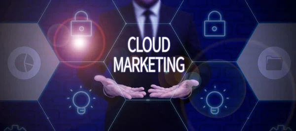 Cloud Marketing Işaret Eden Ilham Kaynağı Bir Organizasyonun Hizmetlerini Pazarlama — Stok fotoğraf