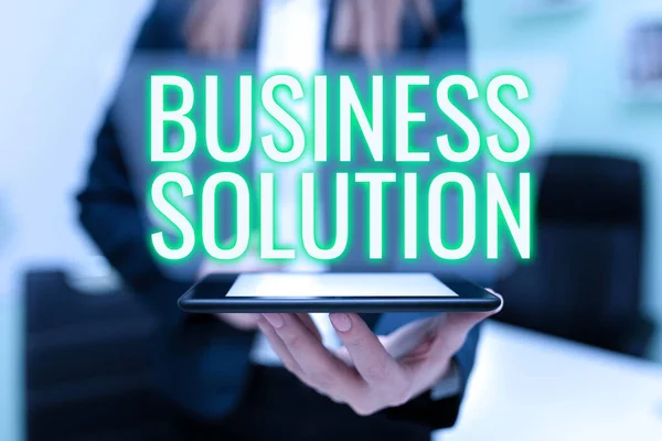 Szöveges Megjelenítés Business Solutionservices Amely Magában Foglalja Stratégiai Tervezés Értékelés — Stock Fotó