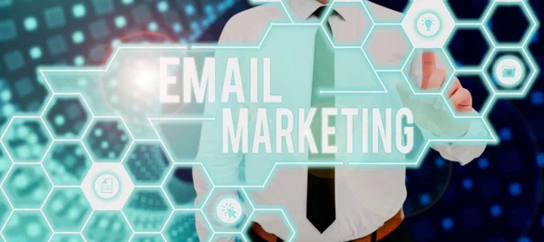 Texto Presentando Email Marketingenvío Mensaje Comercial Grupo Personas Que Utilizan — Foto de Stock