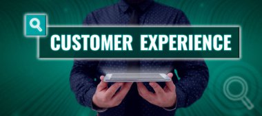 Müşteri ve Kurum Arasındaki Müşteri Deneyimi Etkileşimini gösteren metin işareti, Memnun Müşteri ve Örgüt Arası İlişki anlamına geliyor