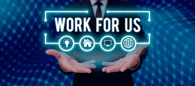 Bizim için Çalışma, İş Fikri Davetiyesini gösteren metin tabelası Çalışma Grubu Şirket Kurumuna Katılım Daveti