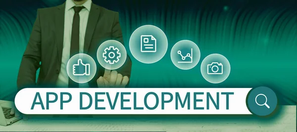 Λεζάντα Κειμένου Που Παρουσιάζει App Developmentdevelopment Υπηρεσίες Για Φοβερό Κινητό — Φωτογραφία Αρχείου
