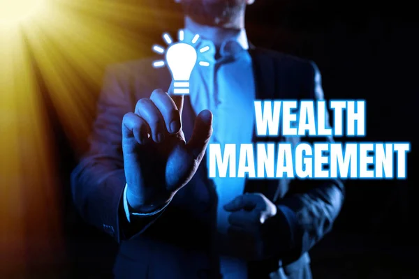 Textschild Mit Der Aufschrift Wealth Managementnachhaltig Und Langfristig Wohlhabend Finanzpflege — Stockfoto