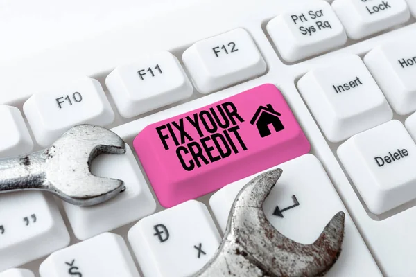 Text Sign Showing Fix Your Creditkeep Balances Low Credit Cards — Stock Photo, Image