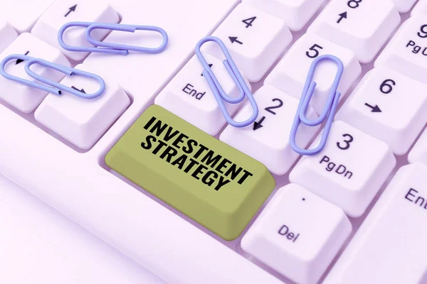 Sinal Texto Mostrando Estratégia Investimento Conceito Significando Conjunto Regras Procedimentos — Fotografia de Stock