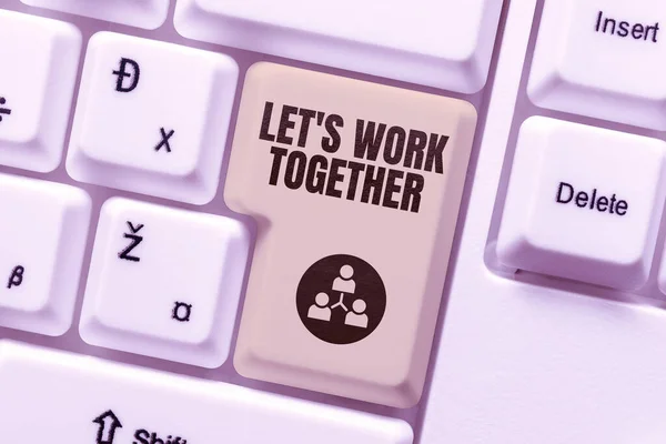 Inspiração Mostrando Sinal Deixe Trabalhar Juntos Ideia Negócio Unir Unir — Fotografia de Stock