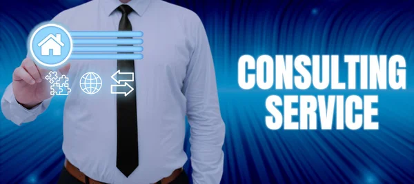 Text Bildtext Presenterar Consulting Serviceexperter Som Erbjuder Kunskap Till Tredje — Stockfoto