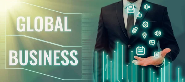 Tekst Bijschrift Presenteren Global Businesshandel Bedrijfssysteem Een Bedrijf Doen Hele — Stockfoto