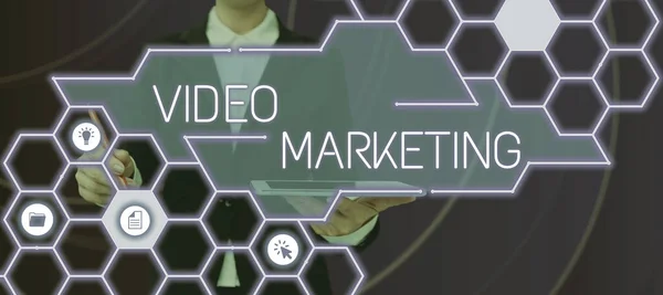 Escrevendo Exibindo Texto Marketing Vídeocriar Vídeos Curtos Sobre Tópicos Específicos — Fotografia de Stock