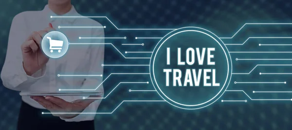 Escribir Mostrando Texto Love Travel Concept Meaning Ser Fan Viajar — Foto de Stock