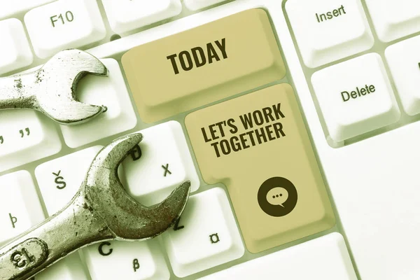 Visualizzazione Dei Segni Let Work Together Business Overview Unite Unite — Foto Stock