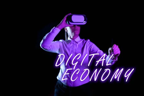 Firma Visualizzazione Digital Economynetwork Mondiale Attività Tecnologie Economiche Concetto Che — Foto Stock