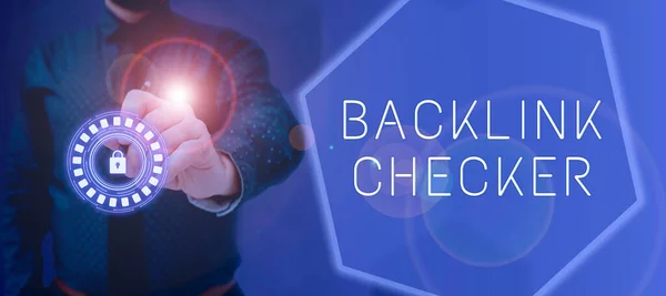 Sinal Texto Mostrando Backlink Checkerencontre Seus Concorrentes Mais Valiosos Padrões — Fotografia de Stock