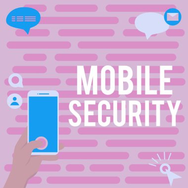 Cep telefonunun tehditlerden ve savunmasızlıklardan korunmasını, iş konsepti cep telefonunun tehditlerden ve savunmasızlıklardan korunmasını gösteren metin işareti
