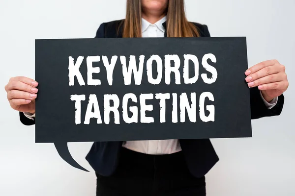 Bildunterschrift Keywords Targetingrelevante Wörter Verwenden Ein Hohes Ranking Suchmaschinen Erreichen — Stockfoto