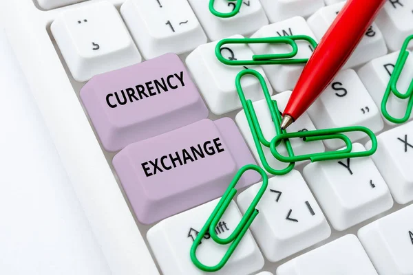 Didascalia Testo Che Presenta Cambio Valutaprocesso Cambiamento Una Valuta Altro — Foto Stock